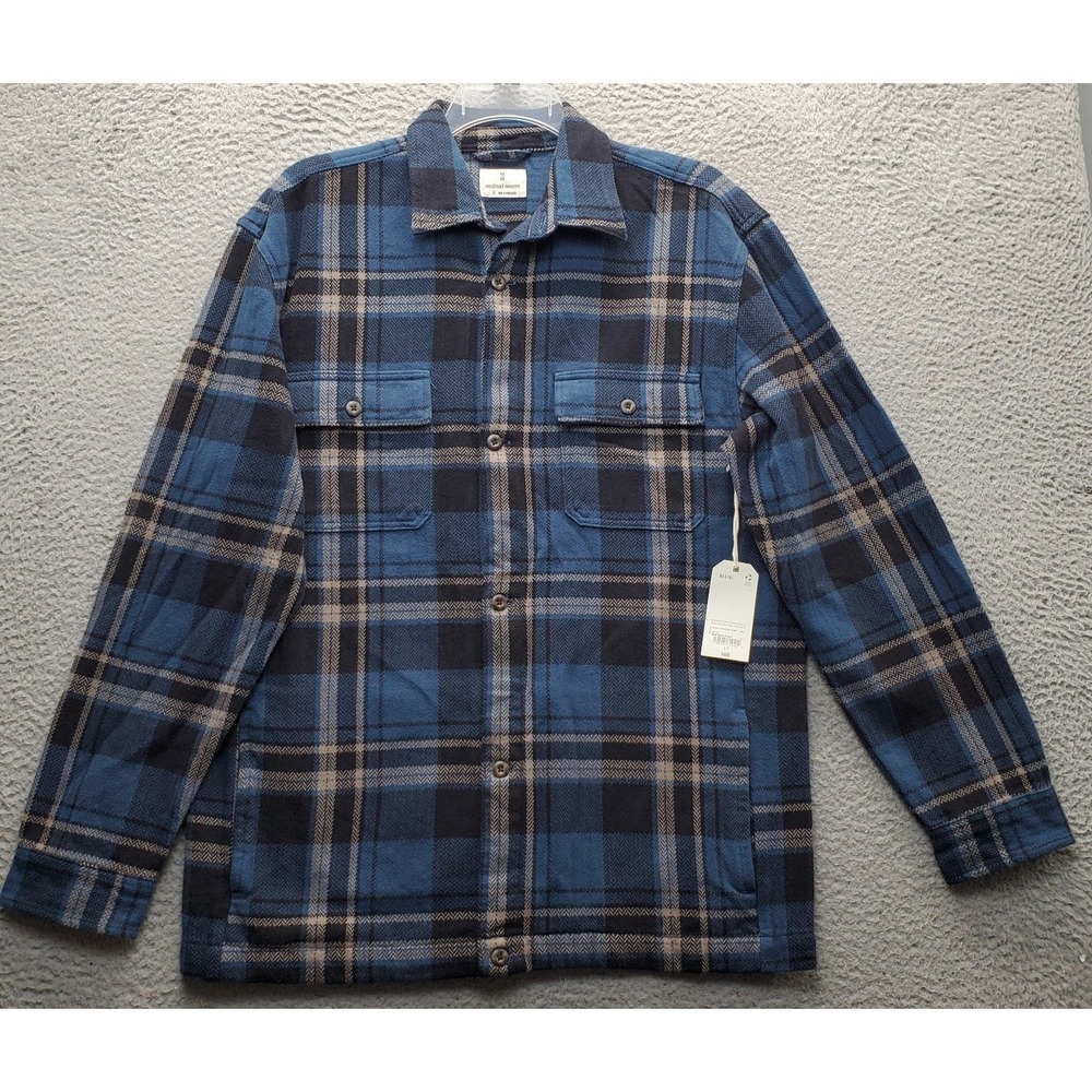 Mutual Weave Shacket Men LT Multi Chunky Plaid Long Sleeve Collared Button Front